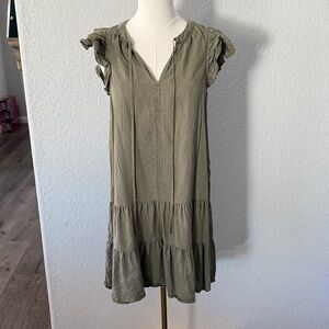 Knox Rose Olive Green Ruffle Sleeve Dress